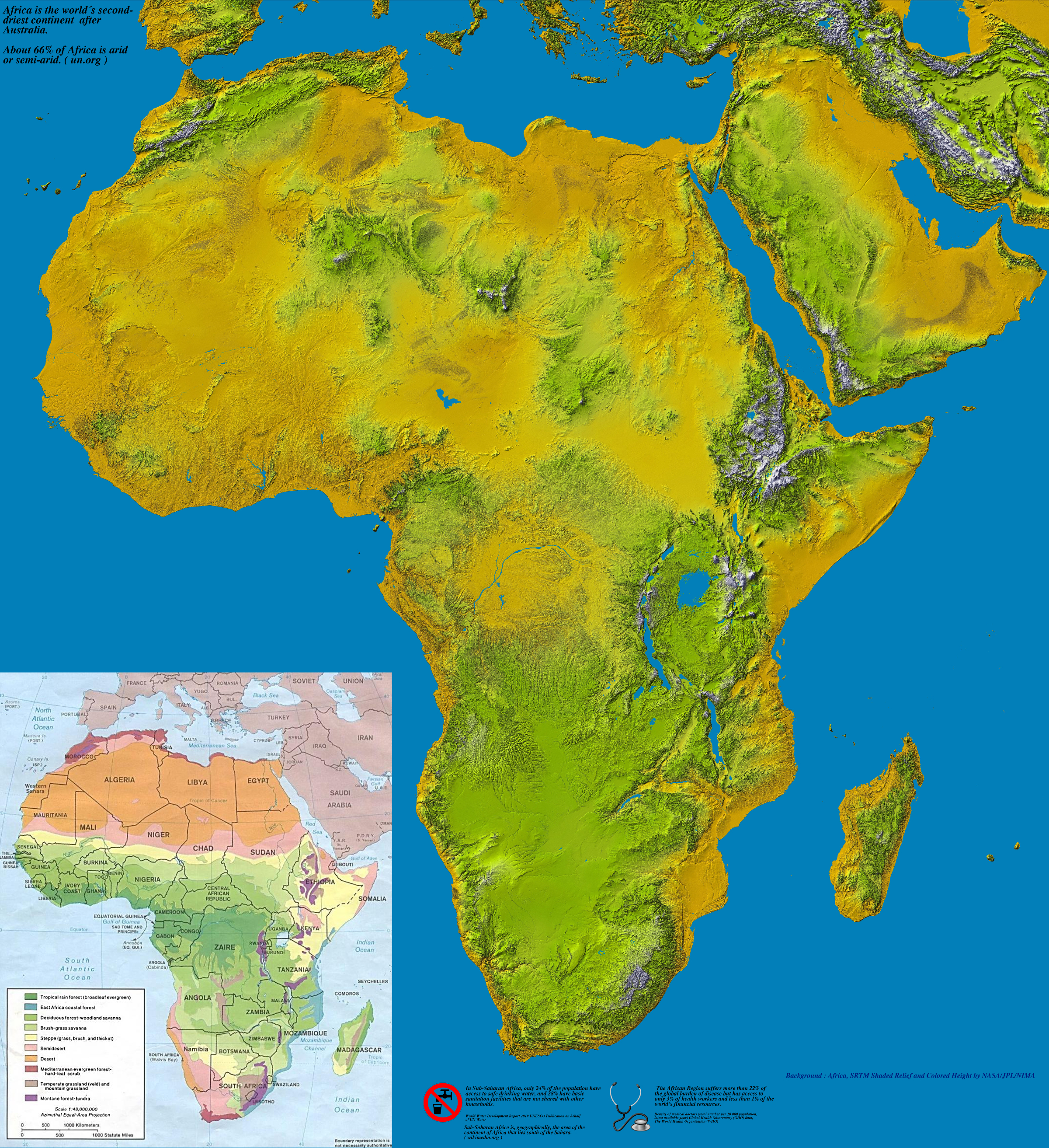 Ома земля. Physical Map of Africa.