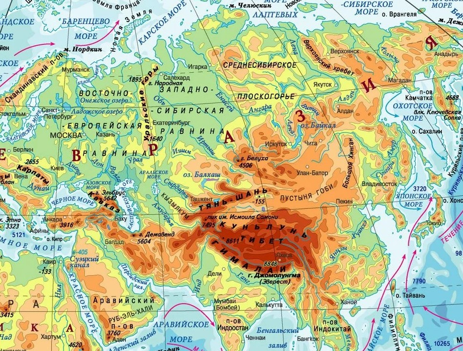 Карта гор в евразии