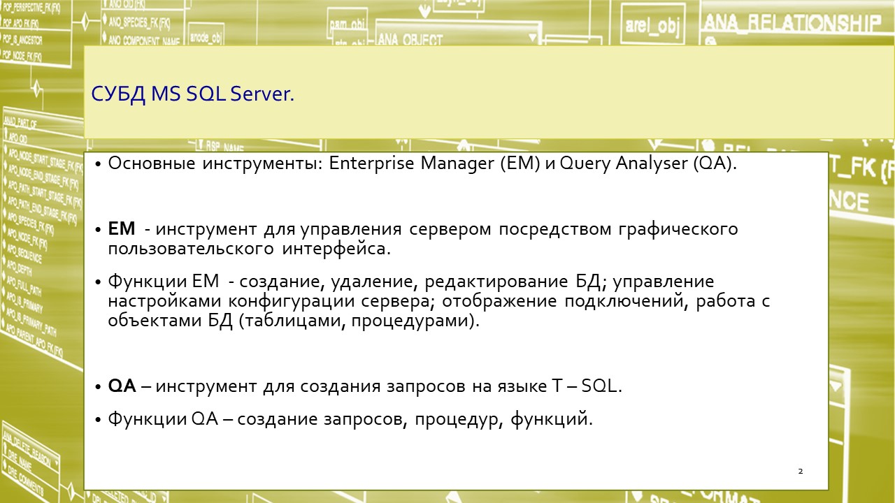 БД 3 сем 8.0 СУБД MS SQL Server | Удоба - бесплатный конструктор  образовательных ресурсов